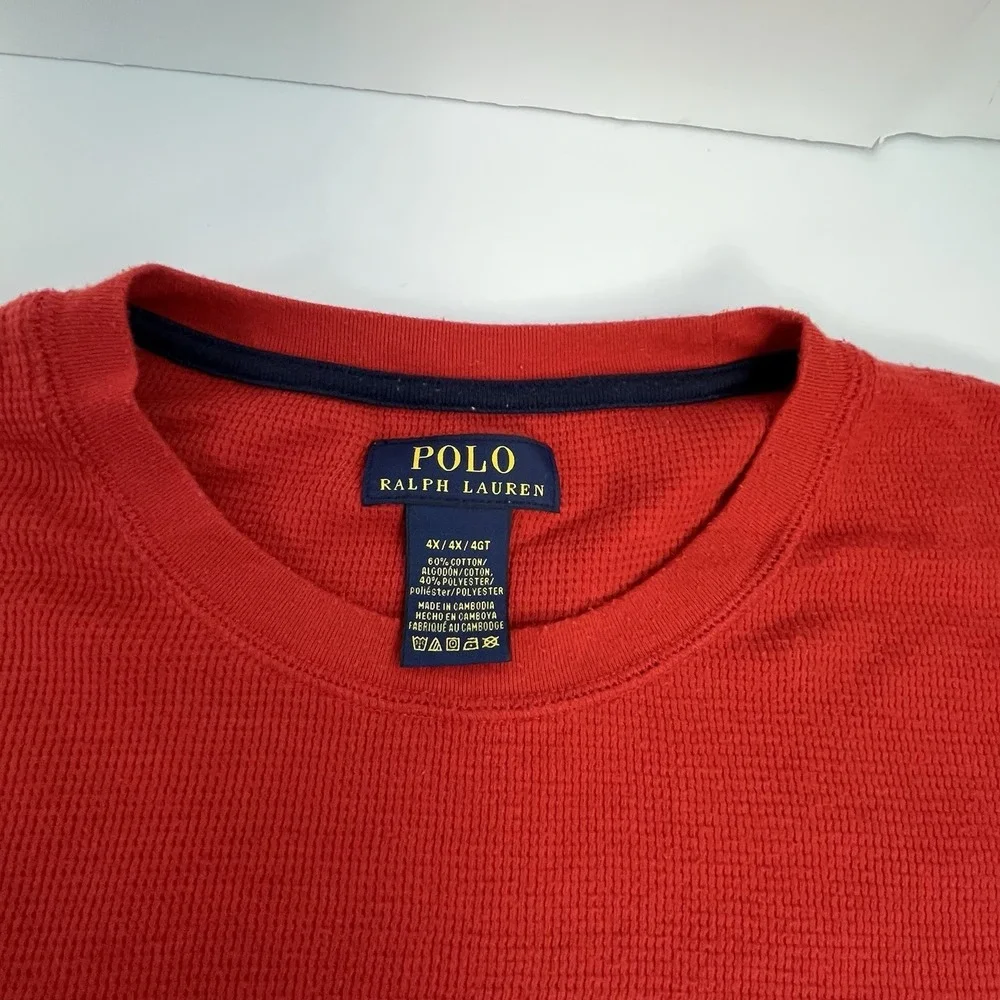 Polo Ralph Lauren Shirt Mens 4XL Waffle Knit Thermal Long Sleeve Pony Logo Red
